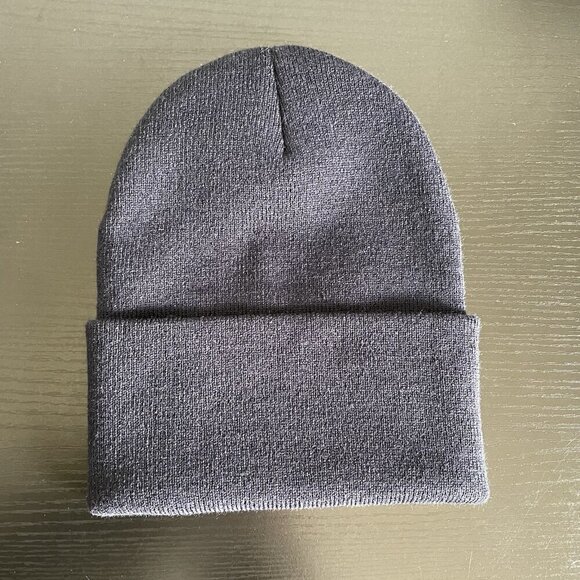 Carhartt Unisex One Size Navy Fold Over Knit Beanie Hat Cap Utility Logo Patch - Picture 8 of 14